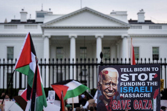 2023年11月4日、ワシントンDCでイスラエルとハマスの停戦を求め、パレスチナのための全国ワシントン大行進が行われ、ホワイトハウスの前に集まった数千人の人々。（資料／AFP）