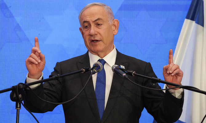 イスラエルとパレスチナのイスラム主義組織ハマスの対立が続く中、ベンヤミン・ネタニヤフ・イスラエル首相は、エルサレムで開催されたアメリカ主要ユダヤ人団体会長会議で演説した。(ロイター/ファイル）