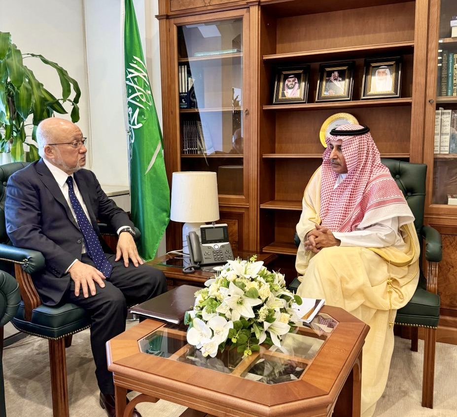 サウジアラビアのサウド・ビン・モハメド・アル＝サティ政治問題担当次官と上村特使。(X/@KSAMOFA)