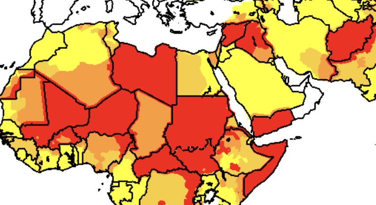 外務省海外安全課が発表した中東地図では、赤色で表示されている国が危険であり、直ちに避難するよう勧告されている。黄色は、現地での注意勧告を反映している。薄いオレンジ色は不要不急の渡航を避けるように、濃いオレンジ色は渡航計画の中止を勧めている。