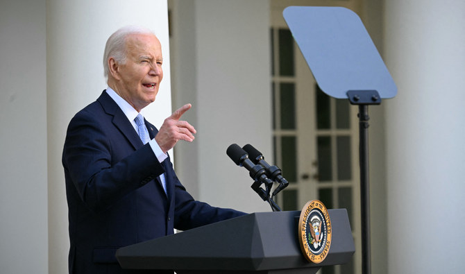 2024年5月20日、ワシントンDCのホワイトハウスのローズガーデンで行われたユダヤ系アメリカ人月間記念式典でスピーチするジョー・バイデン米大統領。(AFP＝時事）