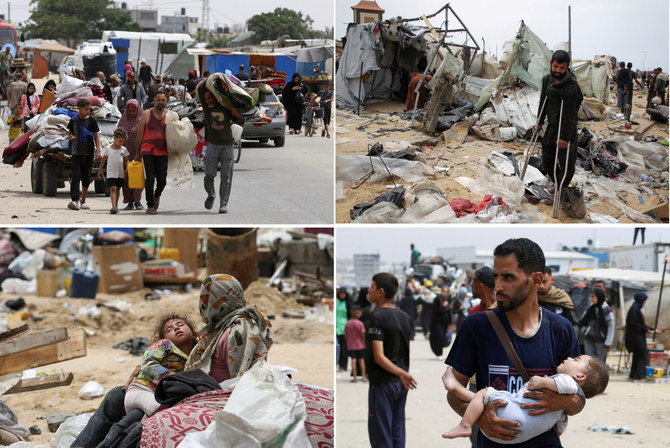 2024年5月28日、ガザ地区南部のラファで、イスラエルによる砲撃の中のパレスチナ人。(REUTERS写真)