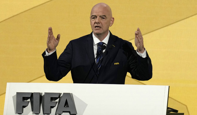 2024年5月17日（金）、タイのバンコクで開催されたFIFA大会でスピーチをするジャンニ・インファンティーノ会長。(AP)