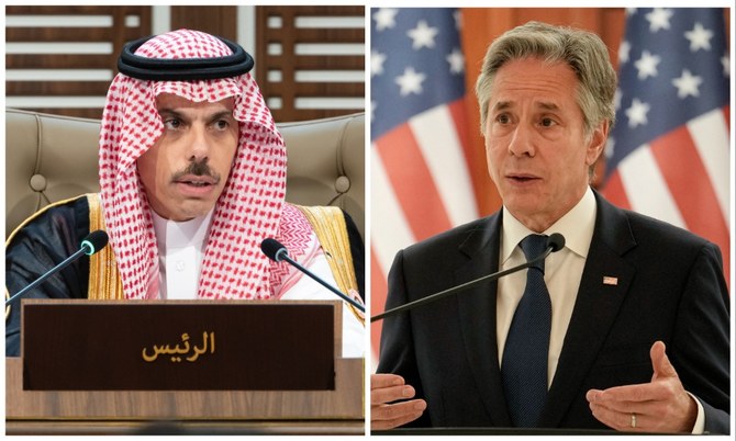 サウジのファイサル・ビン・ファルハーン外相とアントニー・ブリンケン国務長官。(ファイル/AFP)