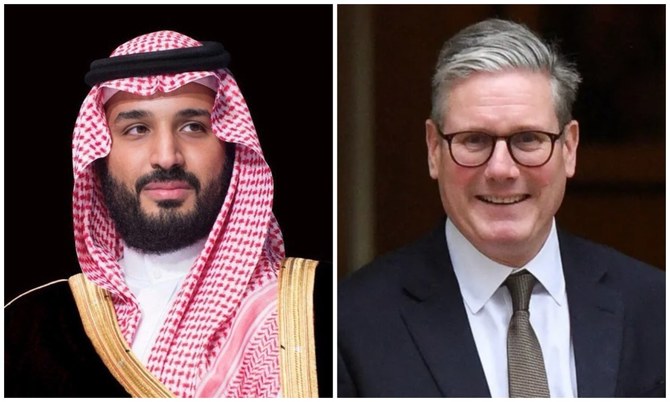 サウジアラビアのムハンマド・ビン・サルマン皇太子とキア・スターマー英首相は月曜日に会談した。(SPA/ロイター)