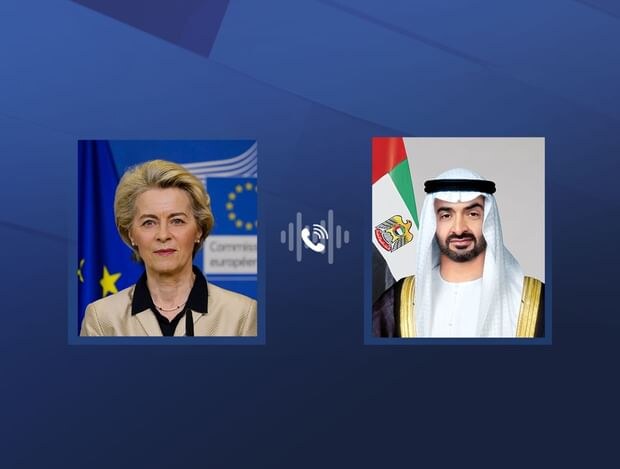 UAE大統領シェイク・ムハンマド・ビン・ザーイド・アール・ナヒヤーン殿下とウルスラ・フォン・デア・ライエン欧州委員会委員長。(WAM)