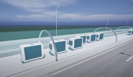 政府の公式YouTube動画から引用したこのイラストは、ベルトコンベア道路を示している。（国土交通省提供、AP通信）
