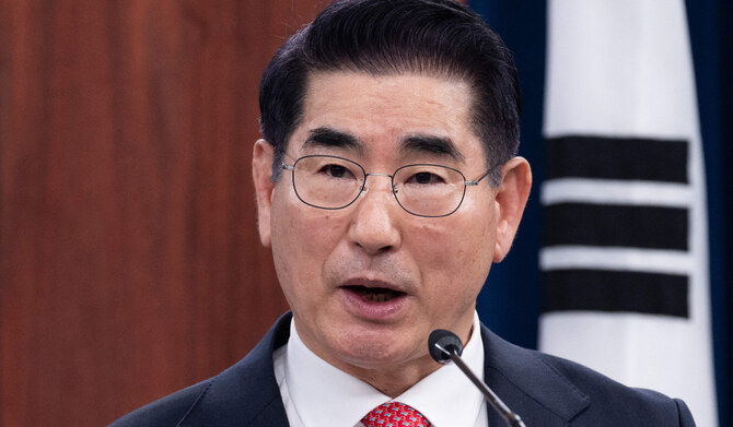 2024年10月30日、米ワシントンの国防総省で行われた米韓安全保障協議で記者会見する韓国のキム・ヨンヒョン国防相(当時)。(AFP)