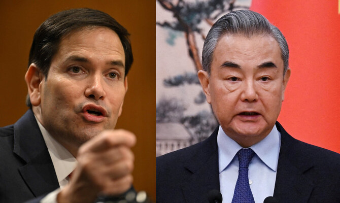 マルコ・ルビオ米国務長官(左)と王毅中国外相。(AFP/ロイター)
