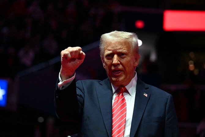 1月19日、ワシントンD.C.のキャピタル・ワン・アリーナで開催されたMAGA勝利集会で、ドナルド・トランプ次期米大統領。（AFP)