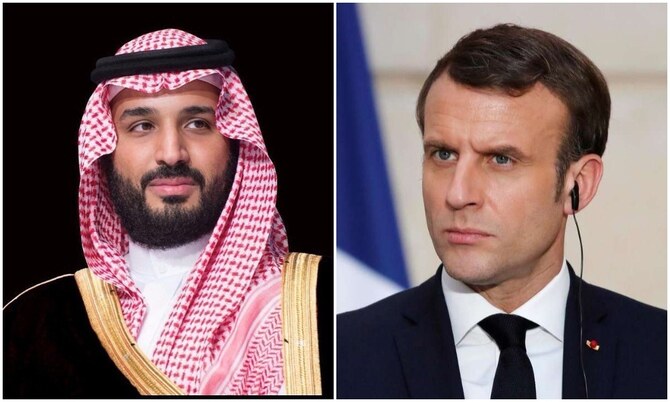 サウジアラビアのムハンマド・ビン・サルマン皇太子とフランスのエマニュエル・マクロン大統領。（ファイル/SPA/AFP）