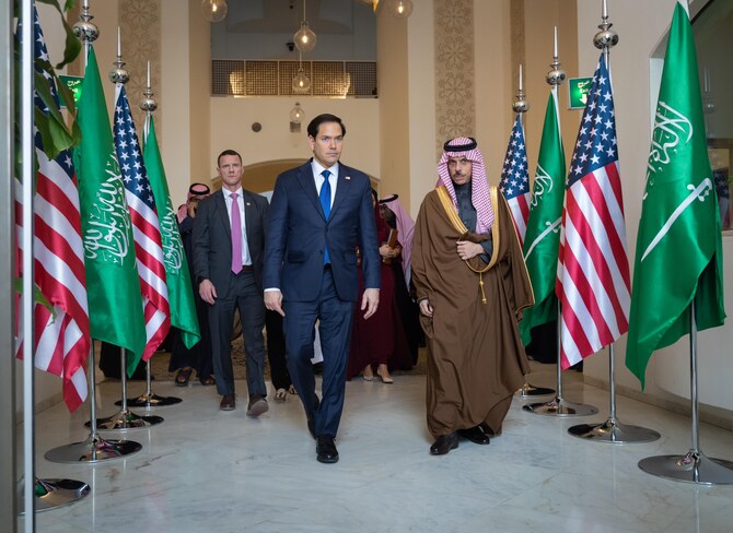 サウジアラビアのファイサル・ビン・ファルハーン外相王子は月曜日、リヤドで米国のマルコ・ルビオ国務長官と面会した。（SPA）
