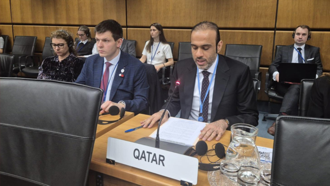ウィーンの国際原子力機関(IAEA)理事会の会合に出席するカタール国連政府代表部大使兼常駐代表ジャシム・ヤコブ・アル・ハマディ氏(QNA)