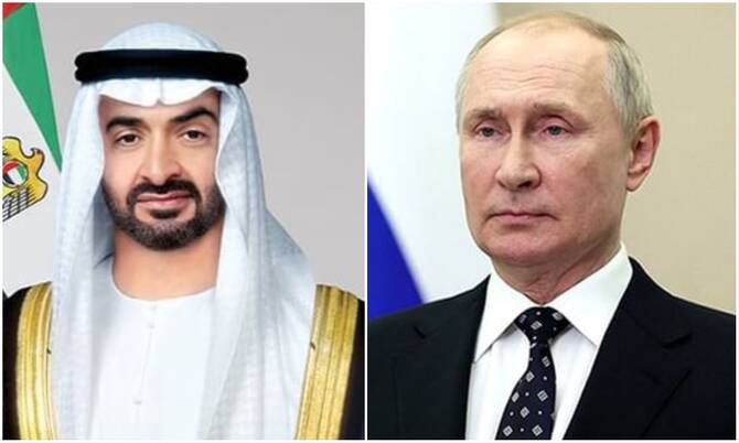 Russian President Vladimir Putin held a phone call with UAE President Sheikh Mohamed bin Zayed Al-Nahyan. (WAM)