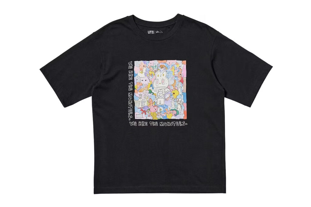 ユニクロのUT(ユニクロTシャツ)グラフィックシリーズの一部であるこのコレクションには、黒、白、グレー、ピンクの4色のTシャツデザインがある。 (ユニクロ)